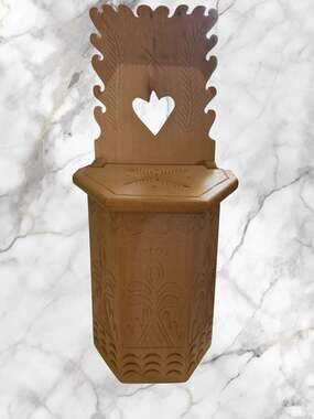 Vintage Hand-Carved Wooden Salt Box with Scoop Heart Cutout Folk Art